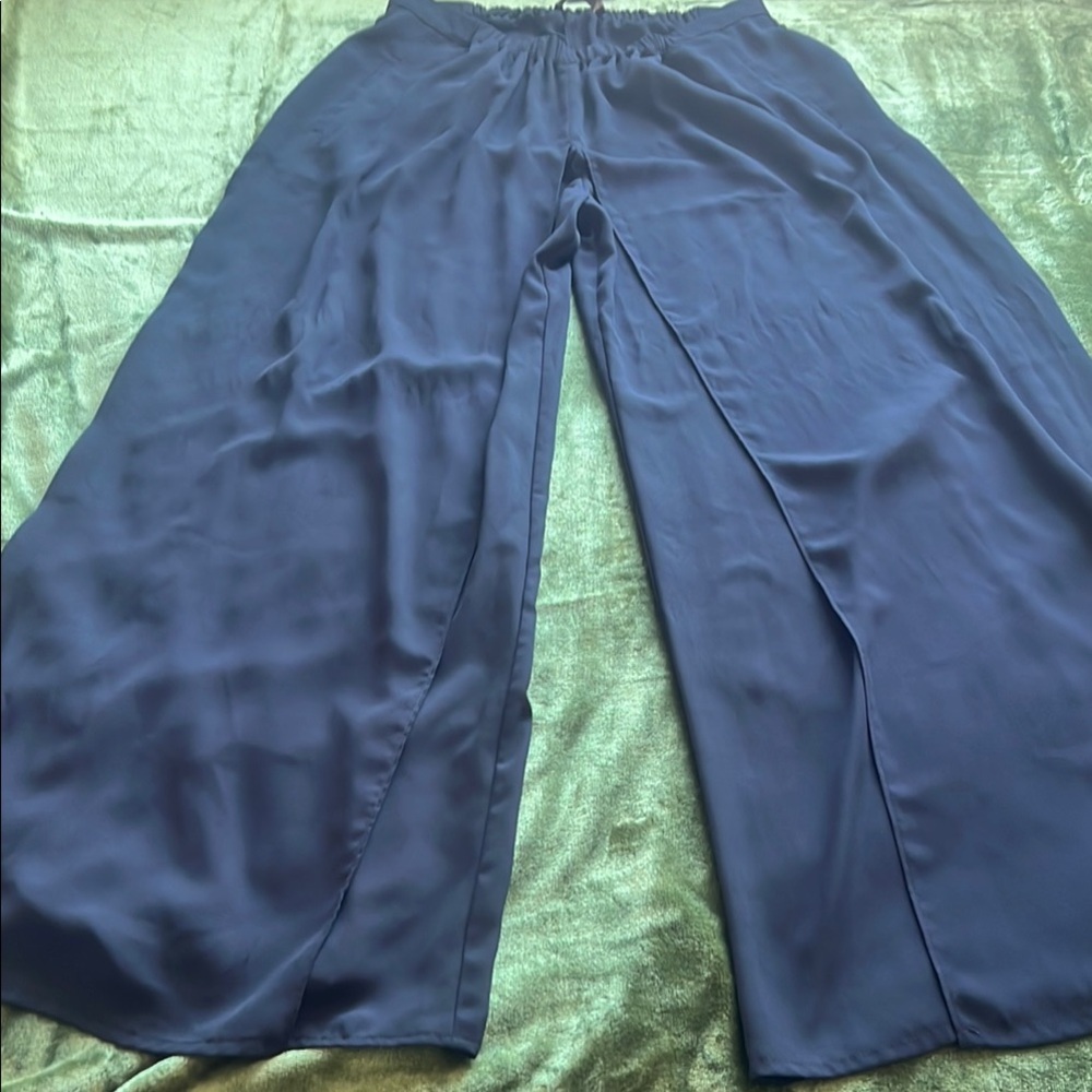 Zara Wide-Leg Navy Flowing Palazzo  beach Pants  lightweight size XL NEW!